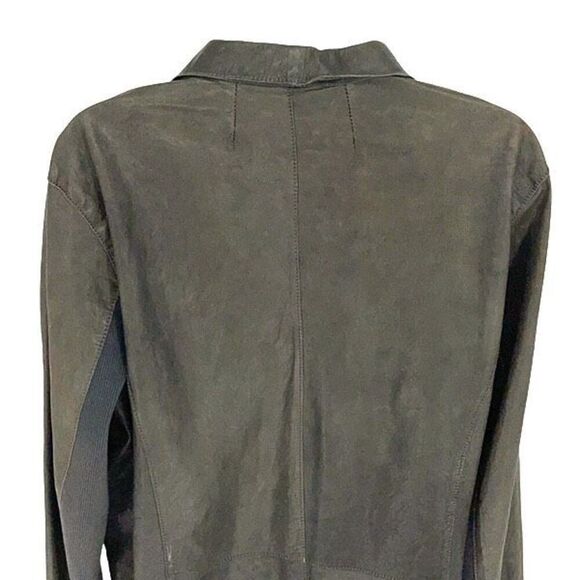 Jakett Etc Womens Leather Long Sleeve Lightweight Blazer Jacket Green Gray Mediu - Picture 4 of 10